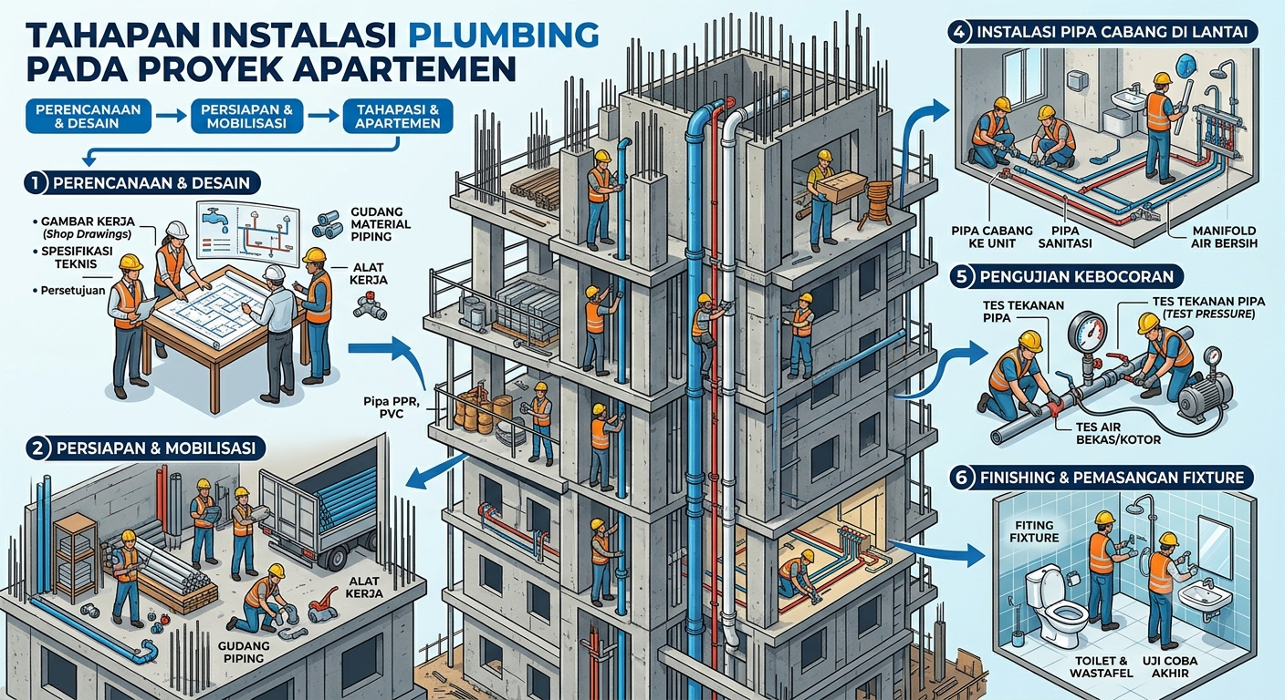 Tahapan Instalasi Plumbing Pada Proyek Apartemen